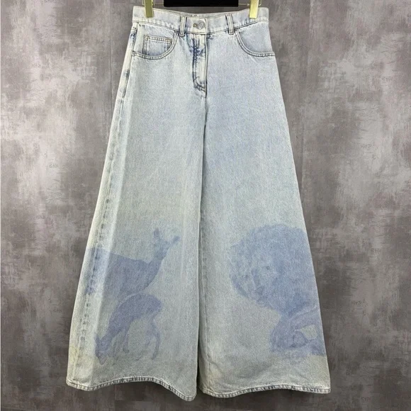 ❌sold❌🚩steal Authentic CHANEL Light Blue Flare Jeans with Animal Print - Picture 1 of 8